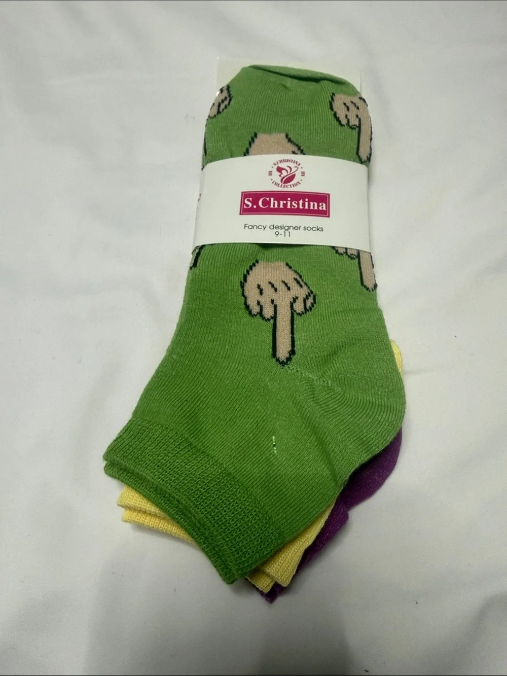 Sets of 6 pairs Christina Women’s Green & Pink Mushroom Novelty Ankle Socks